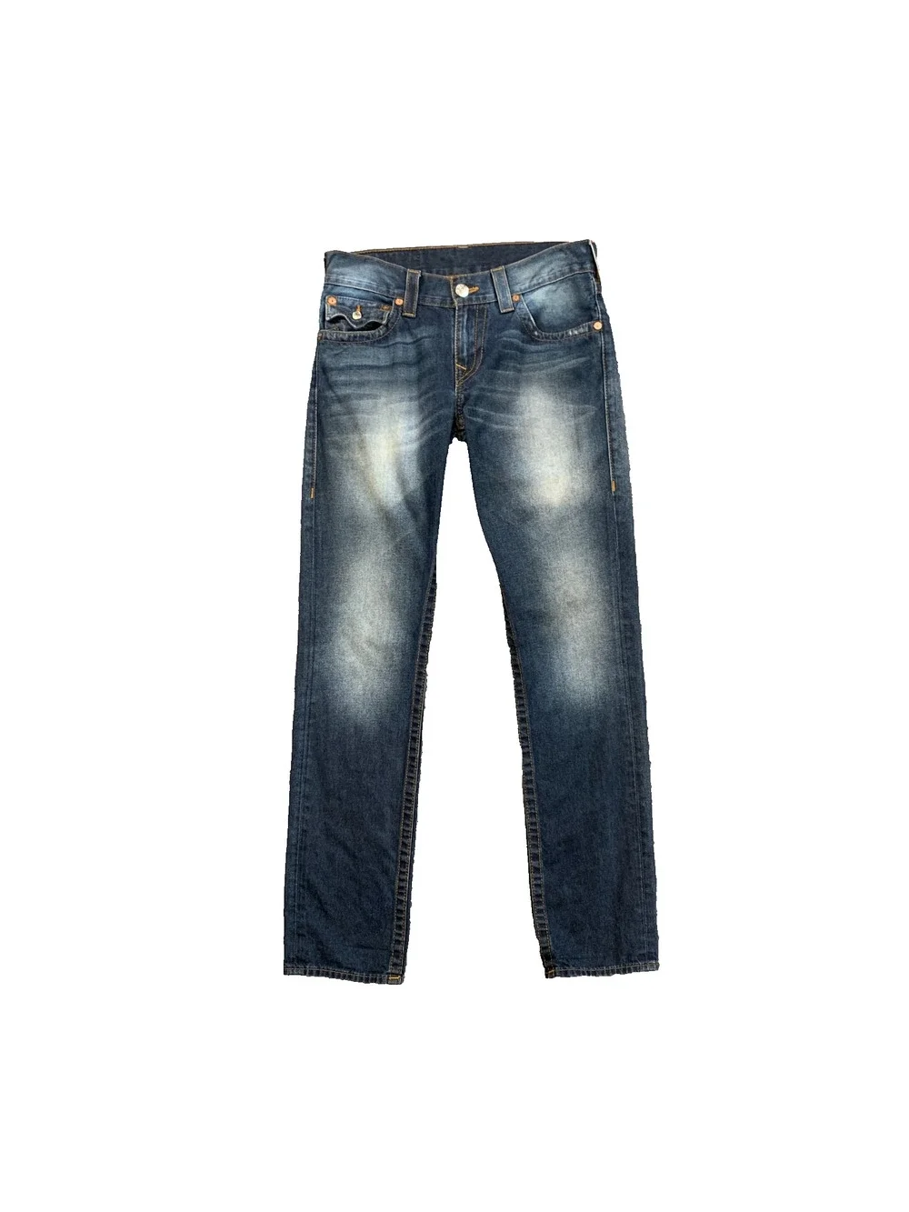 True Religion Jeans Mens 30 Slim Fit Straight Leg Flap Pockets Distressed Denim‎